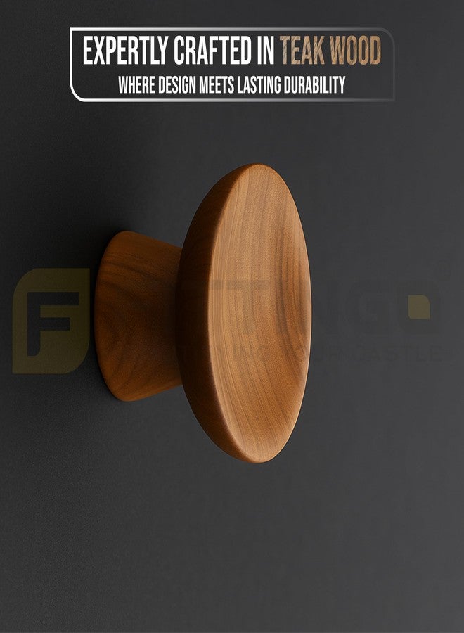 FITTINGO Teak Wood Centre Curv Design Drawer Knobs/Handle for Cabinet & Handle/Door Knobs/Wooden Knob for Drawer (1.5 Inch) Pack of 4 - Image 4